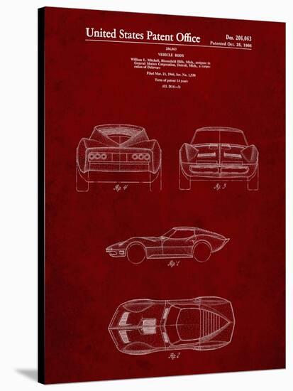 PP339-Burgundy 1966 Corvette Mako Shark II Patent Poster-Cole Borders-Stretched Canvas