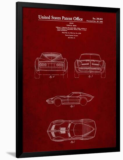 PP339-Burgundy 1966 Corvette Mako Shark II Patent Poster-Cole Borders-Framed Giclee Print