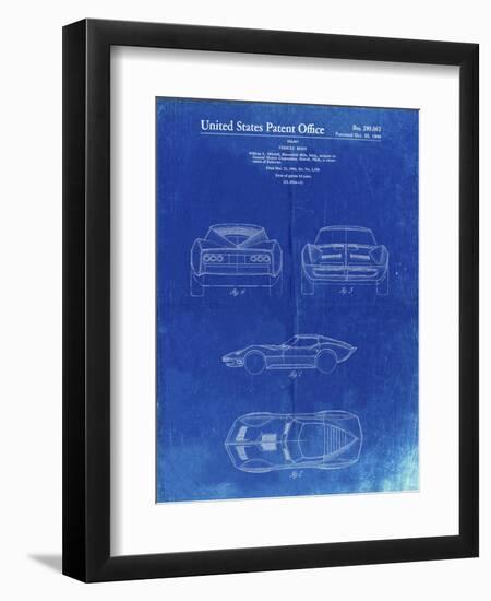 PP339-Faded Blueprint 1966 Corvette Mako Shark II Patent Poster-Cole Borders-Framed Giclee Print