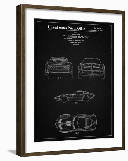 PP339-Vintage Black 1966 Corvette Mako Shark II Patent Poster-Cole Borders-Framed Giclee Print