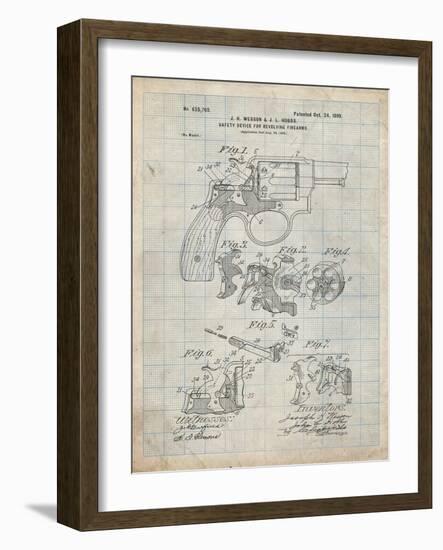 PP375-Antique Grid Parchment Smith and Wesson Hammerless Pistol 1898 Patent Poster-Cole Borders-Framed Giclee Print