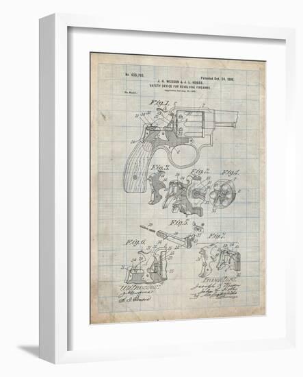 PP375-Antique Grid Parchment Smith and Wesson Hammerless Pistol 1898 Patent Poster-Cole Borders-Framed Giclee Print