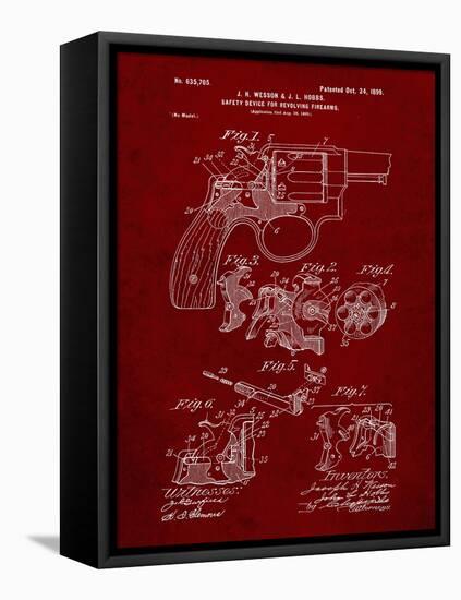 PP375-Burgundy Smith and Wesson Hammerless Pistol 1898 Patent Poster-Cole Borders-Framed Stretched Canvas