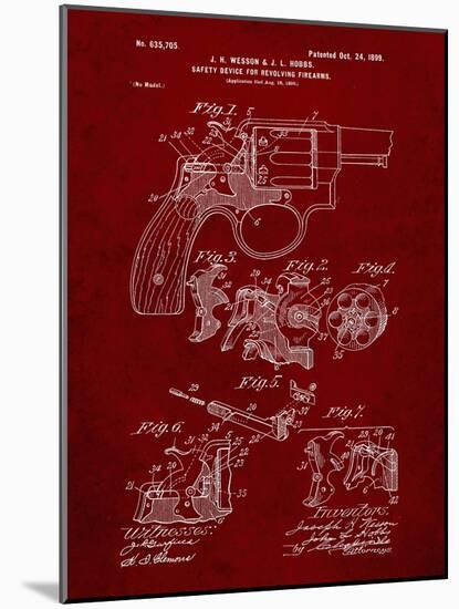 PP375-Burgundy Smith and Wesson Hammerless Pistol 1898 Patent Poster-Cole Borders-Mounted Giclee Print