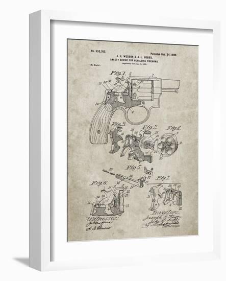PP375-Sandstone Smith and Wesson Hammerless Pistol 1898 Patent Poster-Cole Borders-Framed Giclee Print