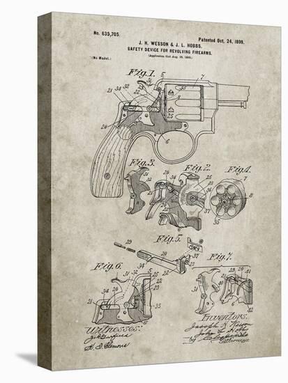 PP375-Sandstone Smith and Wesson Hammerless Pistol 1898 Patent Poster-Cole Borders-Stretched Canvas