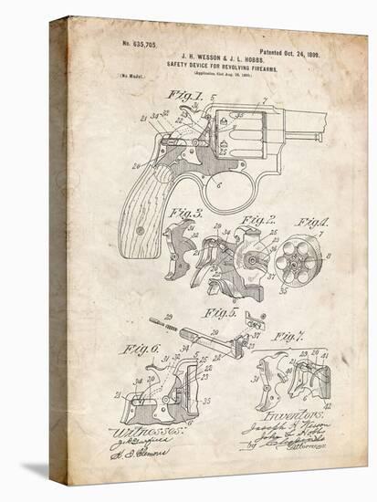 PP375-Vintage Parchment Smith and Wesson Hammerless Pistol 1898 Patent Poster-Cole Borders-Stretched Canvas