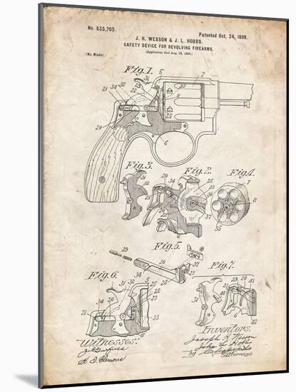 PP375-Vintage Parchment Smith and Wesson Hammerless Pistol 1898 Patent Poster-Cole Borders-Mounted Giclee Print