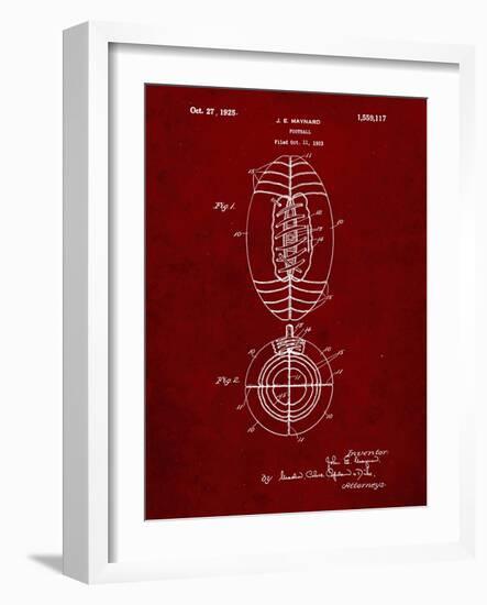 PP379-Burgundy Football Game Ball 1925 Patent Poster-Cole Borders-Framed Giclee Print