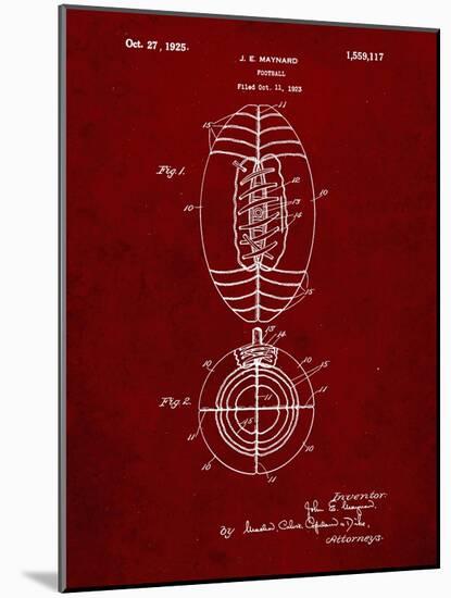 PP379-Burgundy Football Game Ball 1925 Patent Poster-Cole Borders-Mounted Giclee Print