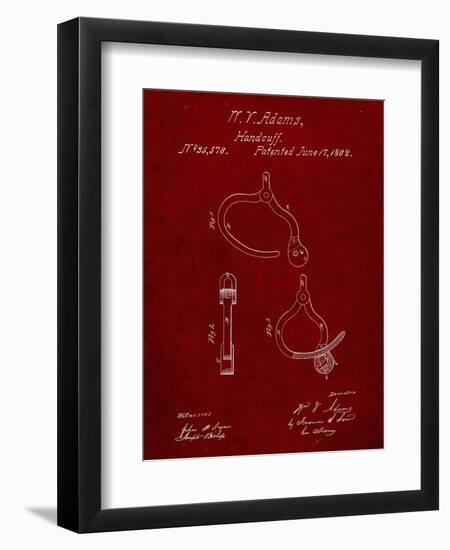 PP389-Burgundy Vintage Police Handcuffs Patent Poster-Cole Borders-Framed Giclee Print