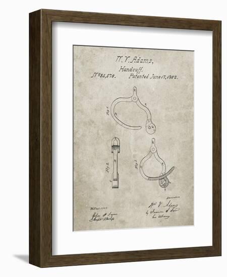 PP389-Sandstone Vintage Police Handcuffs Patent Poster-Cole Borders-Framed Giclee Print