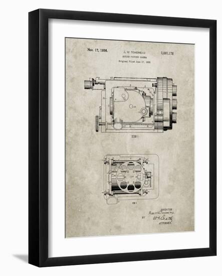 PP390-Sandstone Motion Picture Camera 1932 Patent Poster-Cole Borders-Framed Giclee Print
