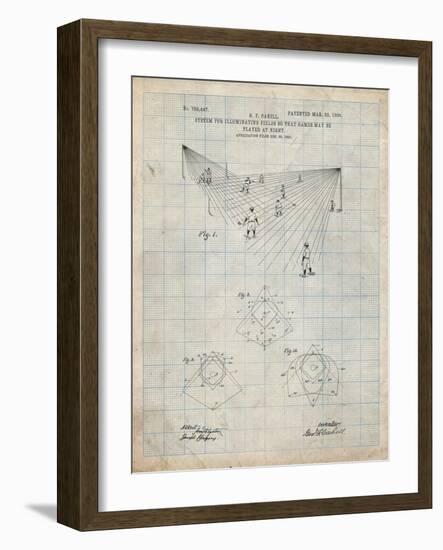 PP416-Antique Grid Parchment Baseball Field Lights Patent Poster-Cole Borders-Framed Giclee Print