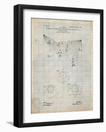 PP416-Antique Grid Parchment Baseball Field Lights Patent Poster-Cole Borders-Framed Giclee Print