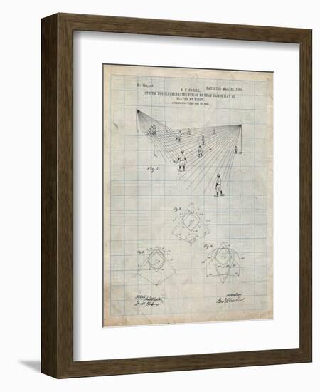 PP416-Antique Grid Parchment Baseball Field Lights Patent Poster-Cole Borders-Framed Giclee Print