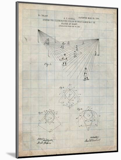PP416-Antique Grid Parchment Baseball Field Lights Patent Poster-Cole Borders-Mounted Giclee Print