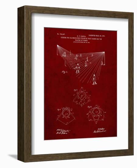 PP416-Burgundy Baseball Field Lights Patent Poster-Cole Borders-Framed Giclee Print