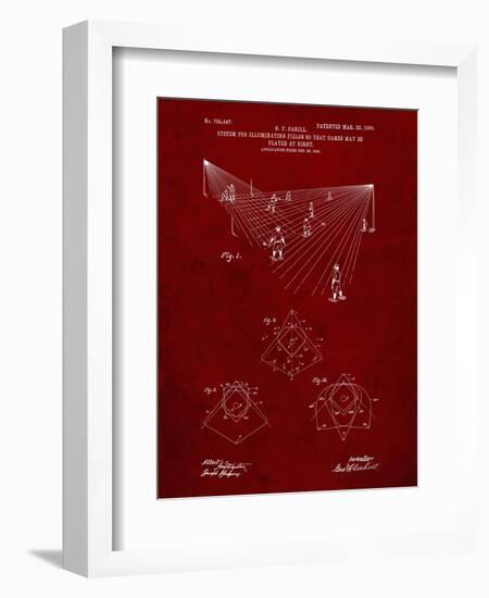 PP416-Burgundy Baseball Field Lights Patent Poster-Cole Borders-Framed Giclee Print