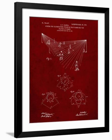 PP416-Burgundy Baseball Field Lights Patent Poster-Cole Borders-Framed Giclee Print