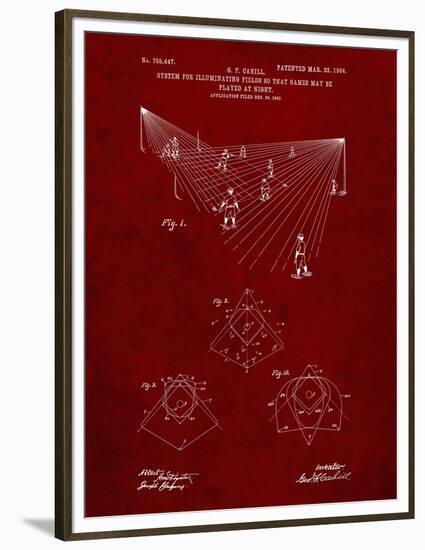 PP416-Burgundy Baseball Field Lights Patent Poster-Cole Borders-Framed Premium Giclee Print