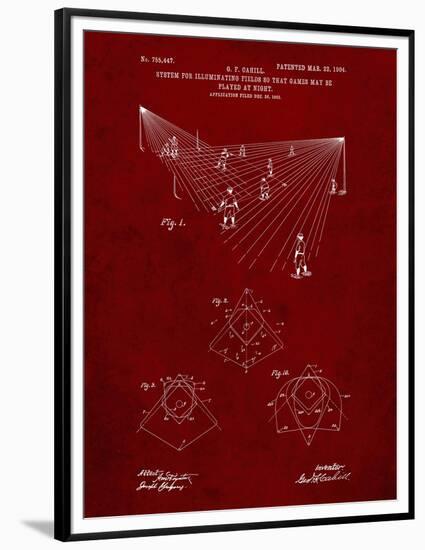 PP416-Burgundy Baseball Field Lights Patent Poster-Cole Borders-Framed Premium Giclee Print