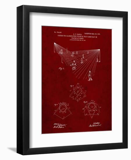 PP416-Burgundy Baseball Field Lights Patent Poster-Cole Borders-Framed Premium Giclee Print