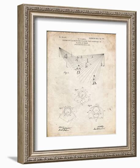 PP416-Vintage Parchment Baseball Field Lights Patent Poster-Cole Borders-Framed Giclee Print