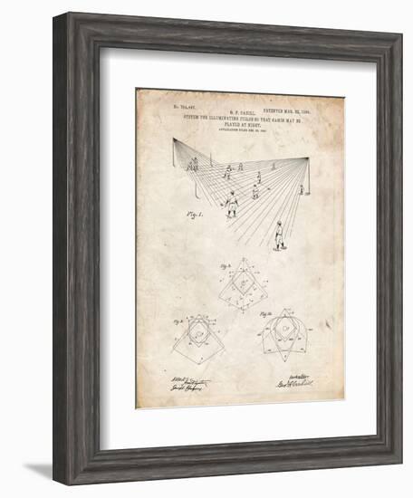 PP416-Vintage Parchment Baseball Field Lights Patent Poster-Cole Borders-Framed Giclee Print