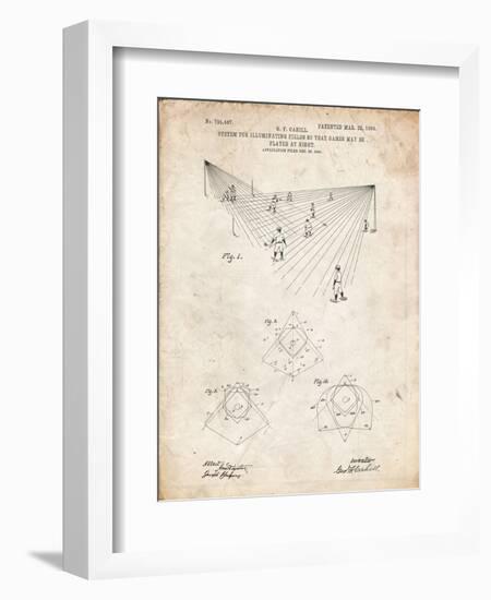 PP416-Vintage Parchment Baseball Field Lights Patent Poster-Cole Borders-Framed Giclee Print