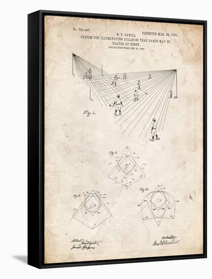 PP416-Vintage Parchment Baseball Field Lights Patent Poster-Cole Borders-Framed Stretched Canvas