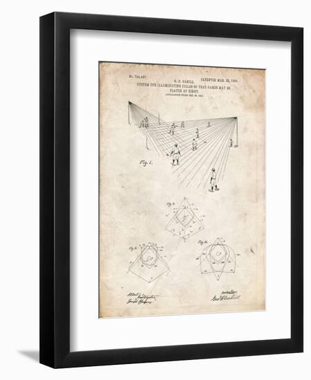 PP416-Vintage Parchment Baseball Field Lights Patent Poster-Cole Borders-Framed Premium Giclee Print