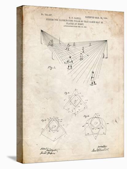 PP416-Vintage Parchment Baseball Field Lights Patent Poster-Cole Borders-Stretched Canvas