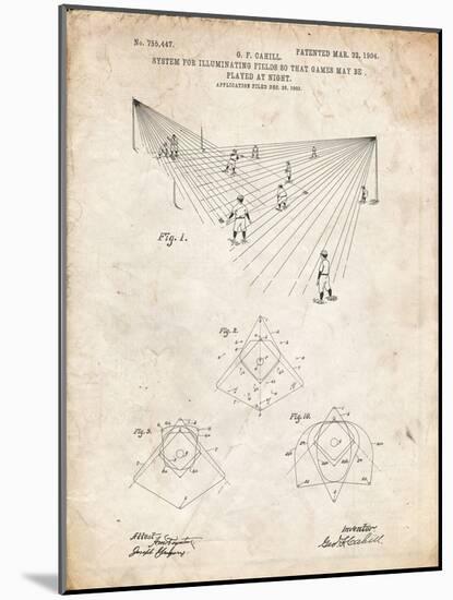 PP416-Vintage Parchment Baseball Field Lights Patent Poster-Cole Borders-Mounted Giclee Print