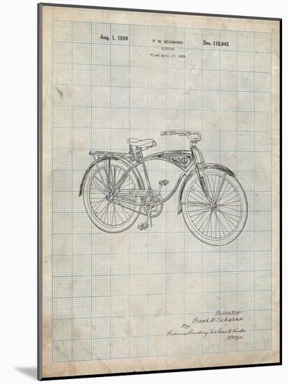 PP446-Antique Grid Parchment Schwinn 1939 BC117 Bicycle Patent Poster-Cole Borders-Mounted Giclee Print