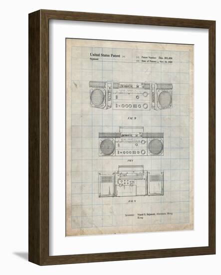 PP448-Antique Grid Parchment Hitachi Boom Box Patent Poster-Cole Borders-Framed Giclee Print