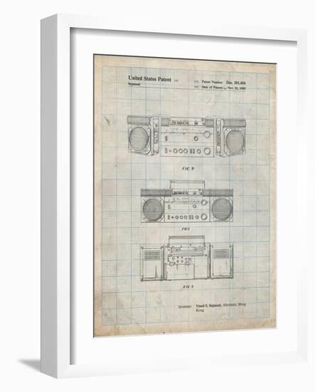 PP448-Antique Grid Parchment Hitachi Boom Box Patent Poster-Cole Borders-Framed Giclee Print