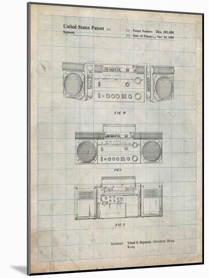 PP448-Antique Grid Parchment Hitachi Boom Box Patent Poster-Cole Borders-Mounted Giclee Print