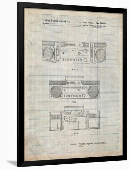 PP448-Antique Grid Parchment Hitachi Boom Box Patent Poster-Cole Borders-Framed Premium Giclee Print