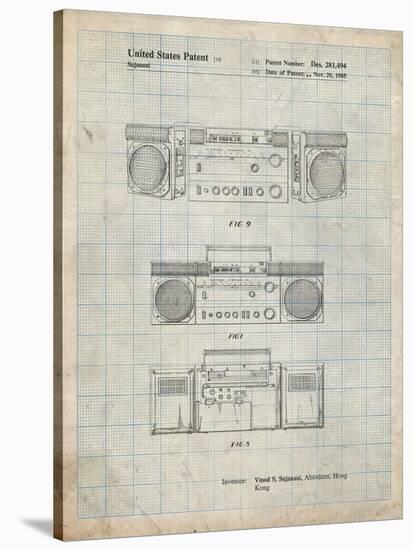 PP448-Antique Grid Parchment Hitachi Boom Box Patent Poster-Cole Borders-Stretched Canvas