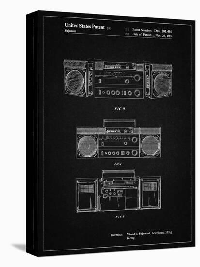 PP448-Vintage Black Hitachi Boom Box Patent Poster-Cole Borders-Stretched Canvas