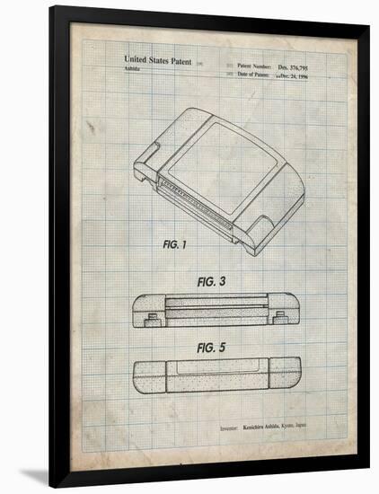 PP451-Antique Grid Parchment Nintendo 64 Game Cartridge Patent Poster-Cole Borders-Framed Premium Giclee Print