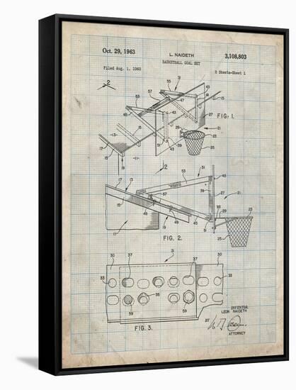 PP454-Antique Grid Parchment Basketball Adjustable Goal 1962 Patent Poster-Cole Borders-Framed Stretched Canvas