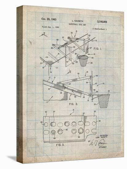 PP454-Antique Grid Parchment Basketball Adjustable Goal 1962 Patent Poster-Cole Borders-Stretched Canvas