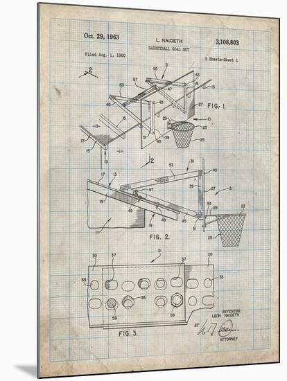 PP454-Antique Grid Parchment Basketball Adjustable Goal 1962 Patent Poster-Cole Borders-Mounted Giclee Print