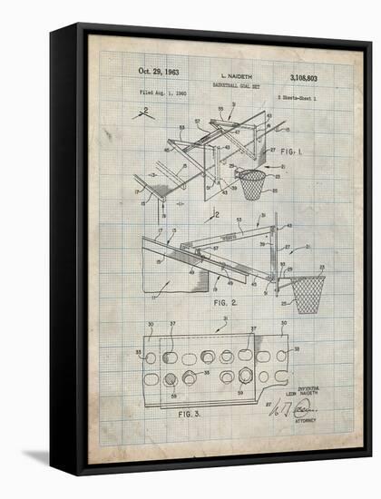 PP454-Antique Grid Parchment Basketball Adjustable Goal 1962 Patent Poster-Cole Borders-Framed Stretched Canvas