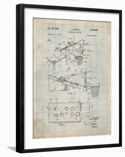 PP454-Antique Grid Parchment Basketball Adjustable Goal 1962 Patent Poster-Cole Borders-Framed Giclee Print