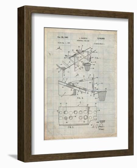 PP454-Antique Grid Parchment Basketball Adjustable Goal 1962 Patent Poster-Cole Borders-Framed Giclee Print