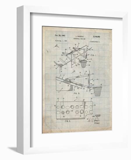 PP454-Antique Grid Parchment Basketball Adjustable Goal 1962 Patent Poster-Cole Borders-Framed Giclee Print