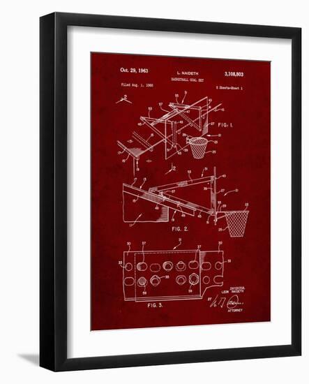 PP454-Burgundy Basketball Adjustable Goal 1962 Patent Poster-Cole Borders-Framed Giclee Print